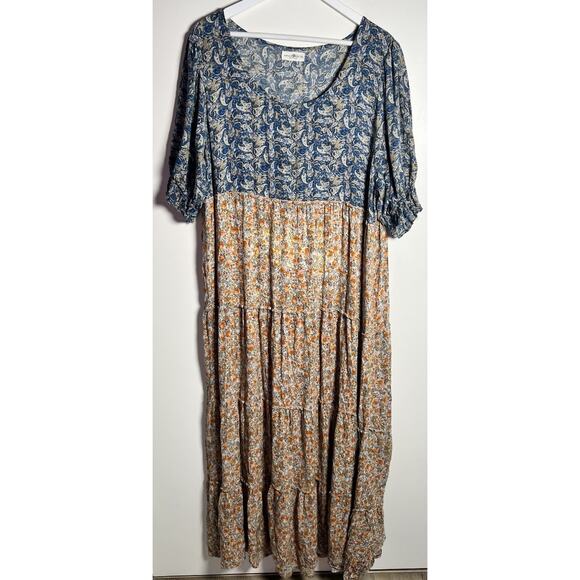 Natural Life Collette Tiered Maxi Dress Sz XL Boho Blue Floral Cottage Core EUC - Picture 3 of 9